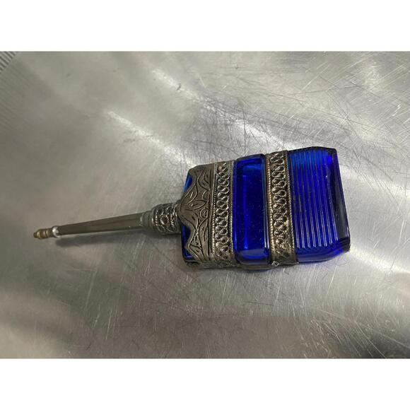Cobalt Blue Glass Moroccan Perfume Bottle *SUMMER SALE* / Embossed /Spectacular - Picture 4 of 6